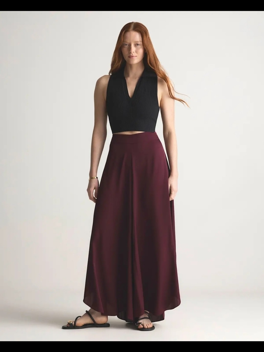NWT - Quince - Mulberry Washable Stretch Silk Palazzo Wide-Leg Pants - Sz L